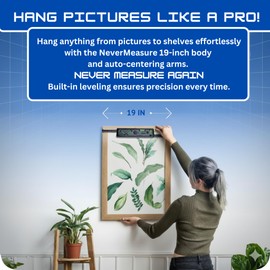 NeverMeasure 19 Inch Picture Hanging Tool with Level | Hang Pictures, Shelves, Collages and More | Picture Hanger Tool with Auto-Centering Arms