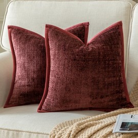 Yaertun Set of 2 Cushion Covers, Bordeaux Red, 40 x 40 cm, Chenille Cushion Covers, Decorative Cushion Cover, Sofa Cushion, Decorative Cushion, Velvet Back for Sofa, Bedroom, Living Room, Soft, Cosy