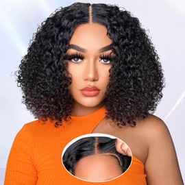 AISI Glueless Bob Lace Front Wigs for Black Women Short Curly Human Hair Wigs Pre Plucked Pre Cut 5x5 HD Lace Closure Wigs Human Hair Ready to Wear Glueless Wig with Elastic Band for Beginner 10 Inch