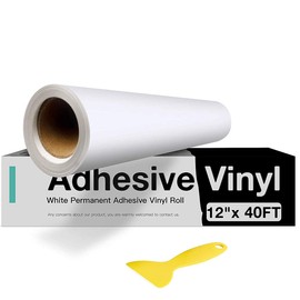 HTVRONT White Permanent Vinyl, Adhesive Vinyl Roll 12" x 40 FT for All Cutting Machine, Silhouette, Cameo Cutters, Signs, Scrapbooking, Craft, Die Cutters (Matte White)