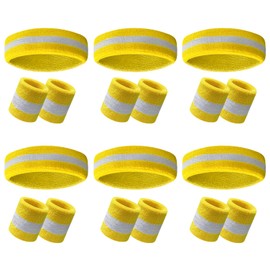 18 Pcs Sweatbands Wristbands Set Include 6 Striped Sweat Terry Cloth 12 Wrist Sports Athletic Gym 80s Athletic Sweatbands for Women Men Gym Party