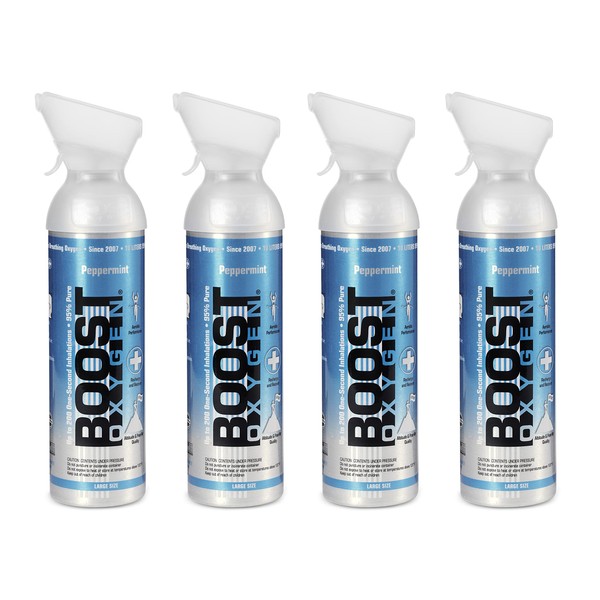 Boost Oxygen Natural Portable 10 Liter Pure Canned Oxygen Canister, Peppermint (4 Pack)