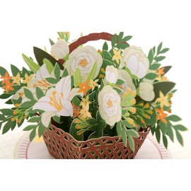 White Flowers Basket 3D Pop Up Card, Handmade Sympathy And Condolence Greeting Card, Thinking Of You, Sorry For Your Loss, Memorial, Get Well Soon, Healing, Funeral, Wedding
