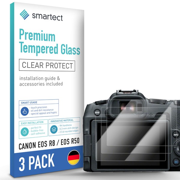 smartect Glass Screen Protector [3 Pieces, Ultra-Clear] for Canon EOS