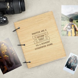 Photos Are A Return Ticket… Engraved Photo Album - Memory Book Scrapbook - Birthday Gift for Her - Travel Gift for Her Him - Picture Album Book (Walnut, 50 pages)