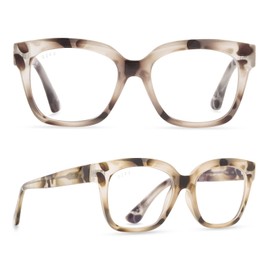 DIFF Reading glasses for Women, Lightweight Oversized Readers Ava 3.0 designer blue light glasses with magnification, Cream Tortoise