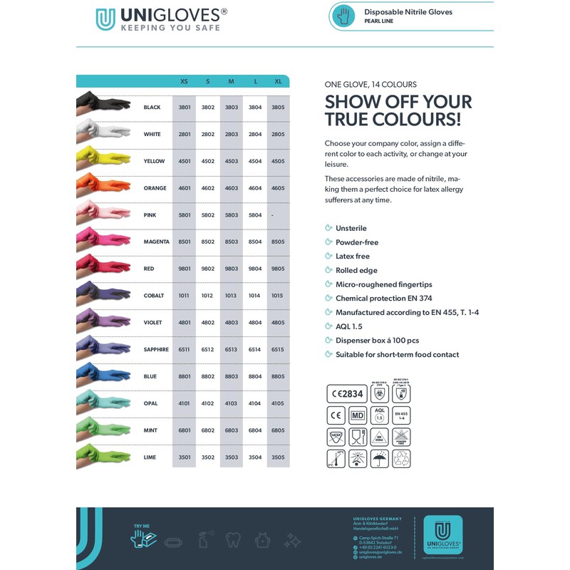 Unigloves Black Pearl Nitrile Gloves, Powder-Free, Disposable Gloves, Medical and