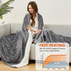 Homemate Heated Electric Blanket Queen Size - 84"x90" Heating Bed Blanket Throw with 10 Heating Levels 8 Hours Auto Off Fast Heating Over-Heat Protection Ultra Soft Flannel ETL Certified, Grey