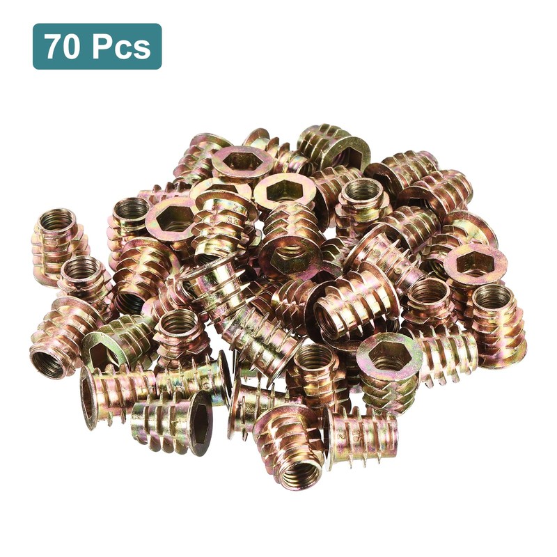 sourcing map 70Pcs Threaded Inserts, M8-1.25x15 Zinc Alloy Hex-Flanged Nut
