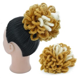 Brown Afro Puff Drawstring Ponytail Dreadlocks Bun Hair Chignon Faux Locs Synthetic Clip in Hair Extensions for Black Women(27&613#)