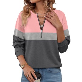 TICTICMISS Womens Sweatshirts Half Zip Fleece Pullover Tops Color Block Quarter Zipper Hoodies Fall Winter Clothes