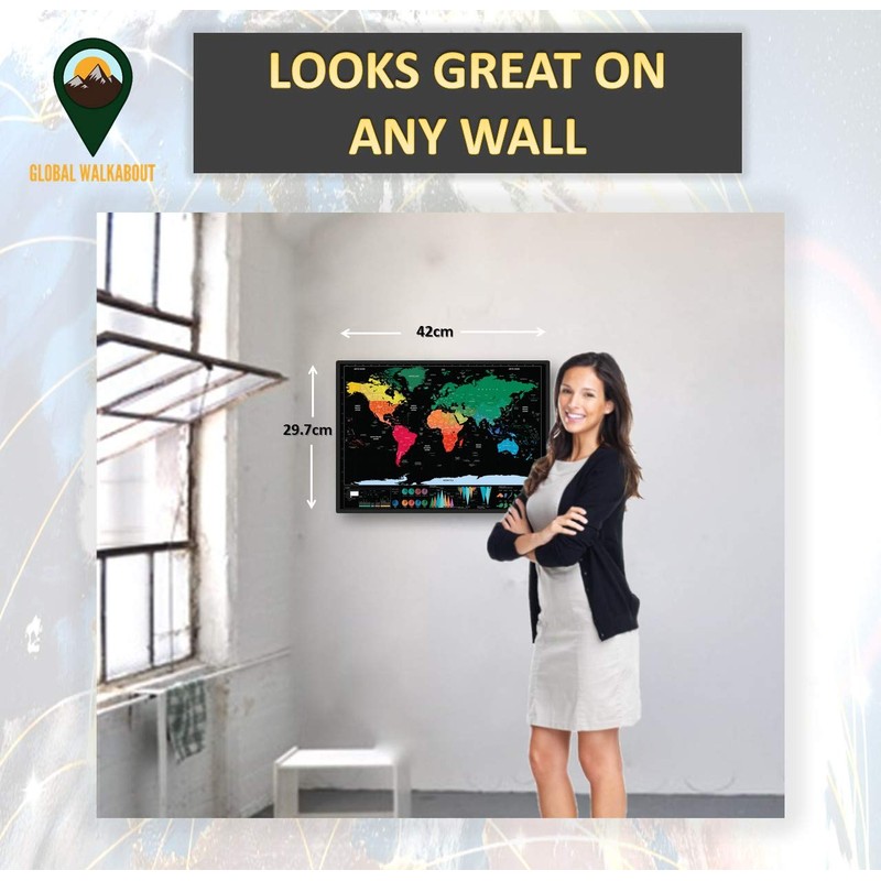 Global Walkabout Scratch Off Map with colours background – Deluxe