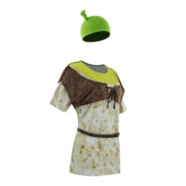 Bvxmsel Ogre Costume Shirt Vest Animated Comedy Movie Cosplay Sublimation Shirt Adult Knitted Hat with Ears Accessory Props 3XL