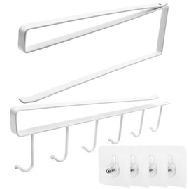 Juyibaao 2 Pcs Cup Hooks Under Shelf White and Kitchen Roll Holder Under Cupboard, Under Cabinet Cup Holder and Kitchen Roll Hanging Rack, Under Shelf Organizer for Home Office Bar
