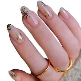 Outyua Almond Christmas Press on Nails Holiday Full Cover Nails Acrylic Fake Nails for Women and Girls 24Pcs (Christmas Style 1)