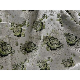 Wowfabric4less123 Olive Green Gold Ivory  Metallic Brocade Fabric 58” Width Sold By Yard