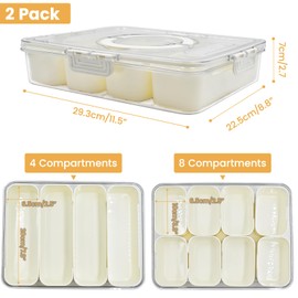 WHFDCai 2 Pack Divided ServingTray with lid and Handle, 8 & 4 Compartments Snackle Box with Utensils, Fridge Food Veggie Condiment Storage, Kitchen Clear Food Container for Picnic, Camping, School