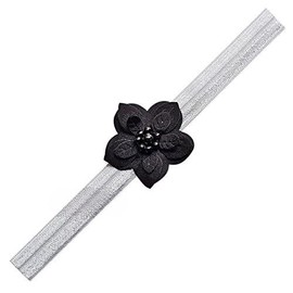 Ella flower soft headband with pearls (3-6months, grey band/black flower)
