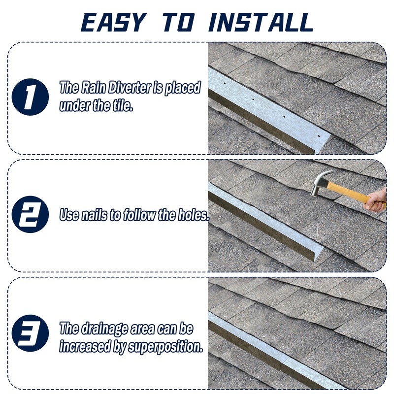 2PCS Rain Diverter 3.28FT Roof Rain Diverter For Shingles Roofing