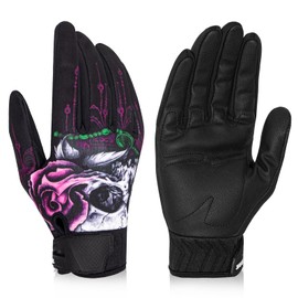 RIGWARL Leather Motorcycle Gloves Winter Fleece, Ten-Finger Touchscreen Mountain Bike Thick Gloves for Men and Women, Warm Skeleton Skull Gloves for Riding Bike BMX ATV MTB Cycling