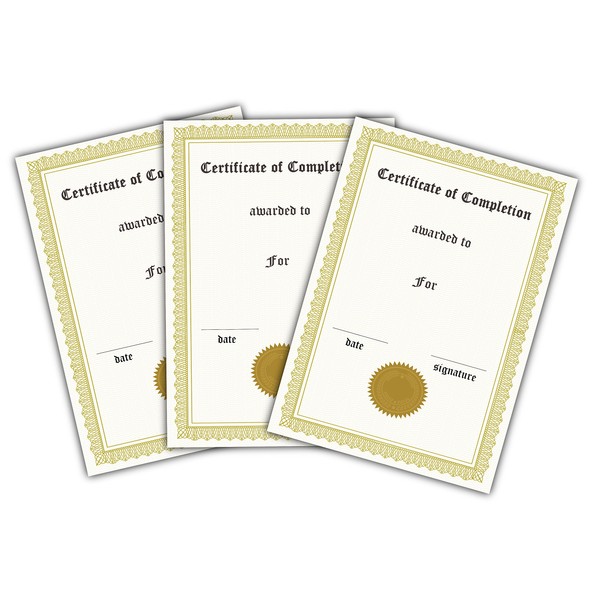 Party Decor Certificate of Completion Gold Filigree Portrait A5 Pack of 15