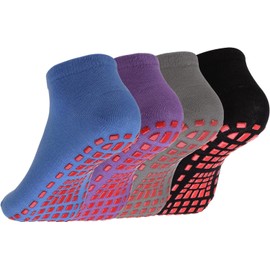 H HOME-MART 4 Pairs Unisex Non Slip Yoga Pilates Grip Socks Women,Full Toe Ankle Grip Socks for Pilates, Pure Barre, Ballet, Dance, Barefoot Workout