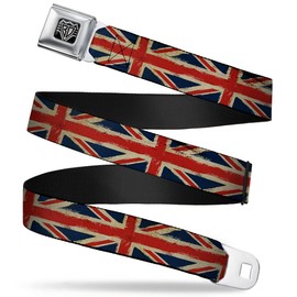 Buckle-Down Seatbelt Belt - United Kingdom Flags Distressed Painting - 1.5" Wide - 24-38 Inches in Length