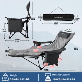 POEPORE Reclining Camping Chair 4 Position with Foot Rest Comfortable for Adults 265Ibs Folding Lounger Mesh Beach Chair with Cooler Bag,Cotton Cushion and Cup Holder for Outdoor Patio