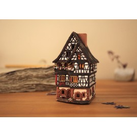 Midene Ceramic Miniature Replica of The Original House in Kaysersberg, France, Tea Light Candle Holder Home Decor Small Clay Tiny House