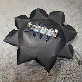 Handmade Paper Flower Broch / Pin (Black w/ Silver Tips) for Romance / Love