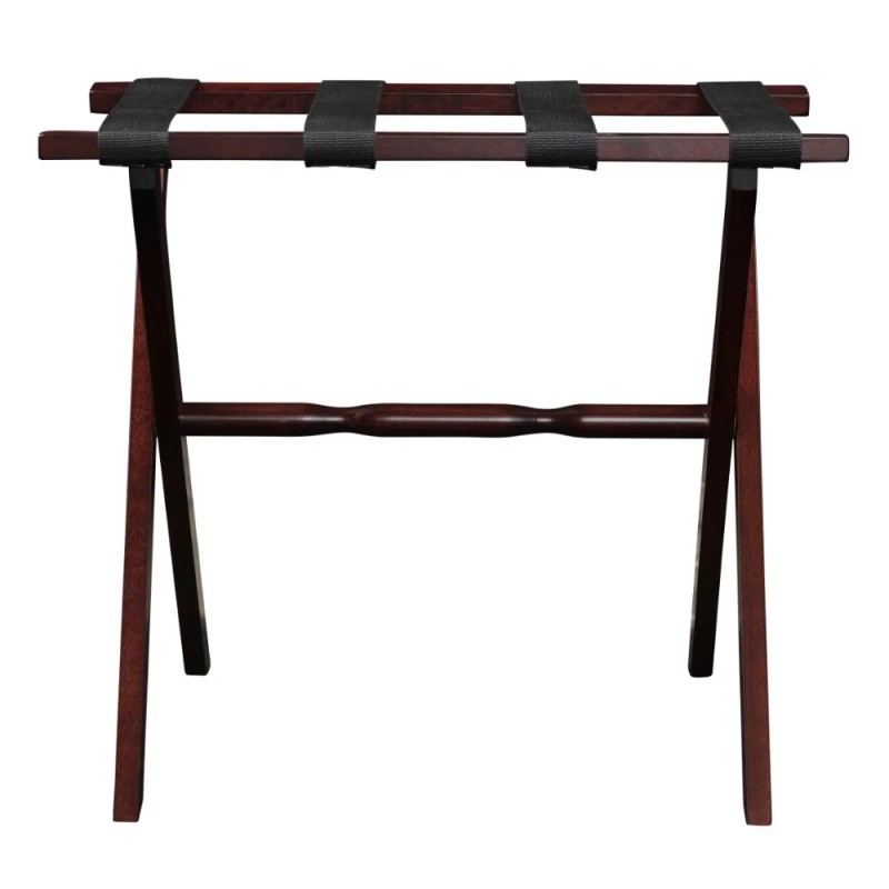 Homeroots Hotel Cherry Mahogany Folding Luggage Rack With Black Straps
