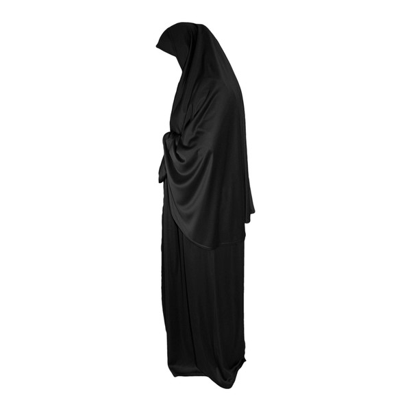 Prayer Set Two Piece (Headscarf + Skirt) One Size Pull on Khimar Stretchy Lycra Ideal Everyday/Home/Work/Travel/Hajj/Umrah/Mosque/Madrassa/Ramadan/Eid/Gift (Black)