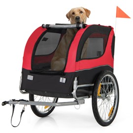 Giantex Dog Bike Trailer, Dog Bicycle Trailer, Pet Cart Carrier Wagon with 3 Doors, 20" Large Wheels, Universal Bicycle Coupler, 8 Reflectors, Collapsible to Store, Supports up to 88 lbs, Red