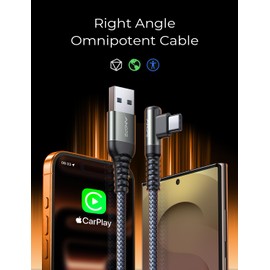 AINOPE USB C Cable [2-Pack, 6.6ft] 3.1A Type C Charger Fast Charging, Right Angle USB to USB C Cable for iPhone 17 Carplay Cable, Galaxy S10+ S10 S9, Note 10 9, LG V30, Moto, iPhone 16 15 Charger Cord