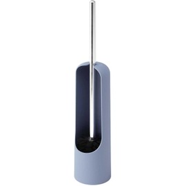 Umbra Touch Toilet Brush with Open Back Hideaway Holder – Durable, Slim, Plastic & Metal Toilet Bowl Cleaner with Rubber Finish - Soft and Dense Brush Bristles, Slate Blue