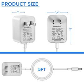 KAKULO 12V 1A Power Supply 100V~240V AC to DC Adapter 5.5 x 2.1mm & 2.5mm for 12volt 100mA 200mA 300mA 400mA 500mA 600mA 800mA 900mA 1000mA Equipment, 5ft Cord (White 2 Pack)