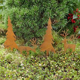 Storm's Gartenzaubereien Garden Stake Stake with Fir Tree, Set of 4, Christmas Decoration in Rust Look for Inserting