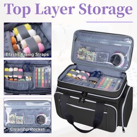 Large Sewing Supplies Organizer, Double Layer Sewing Storage Organizer with Two Detachable Dividers, Travel Sewing Bag Organizer with Shoulder Strap for Accessories, Black, (Bag Only)