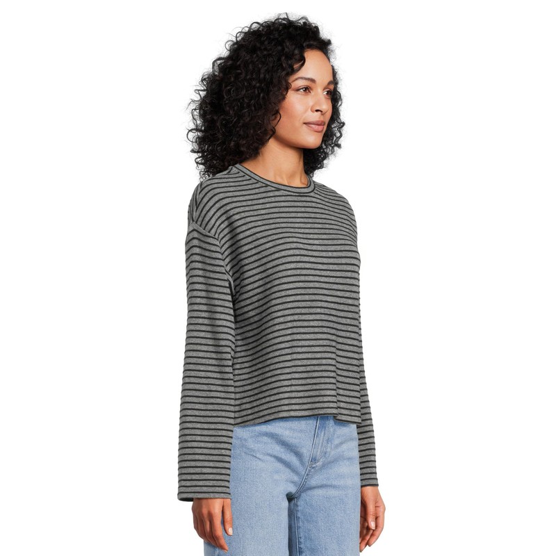 Sanctuary Womens Textured Ottoman Popover Heathr Grey with Black Stripe