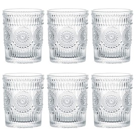 Kingrol 6 Pack 9.5 oz Romantic Water Glasses, Premium Drinking Glasses Tumblers, Vintage Glassware Set for Juice, Beverages, Beer, Cocktail