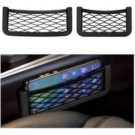 2 PCS Car Pocket Phone Nets, Purse Phone Holder Mesh Storage Bag with Double Sided Tape, Stick on Organizer Seat Side Back Automotive Storage Net Bag, Car Accessories