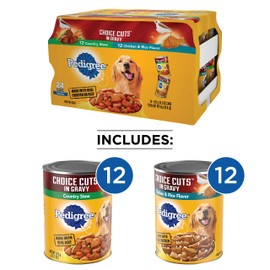 PEDIGREE CHOICE CUTS IN GRAVY Adult Canned Soft Wet Dog Food Variety Pack, Country Stew and Chicken & Rice Flavor, 13.2 oz. Cans 24 Pack