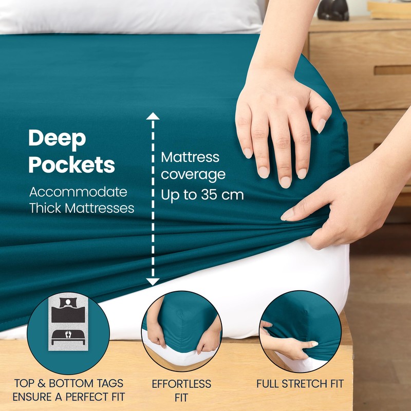 Utopia Bedding Fitted Sheet Double, Denim Blue - Deep Pocket