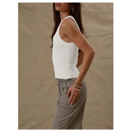 RoseSeek Women's Ribbed Knit Sweater Vest Scoop Neck Fitted Sleeveless Pullover Tops Trendy Tank Tops White Medium