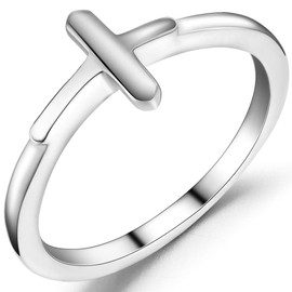 Jude Jewelers Stainless Steel Sideways Cross Christian Religious Ring (Silver, 4)