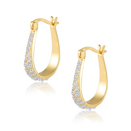 Gold Hoop Earring for Women, 14K Gold Oval Hoop Earring, 925 Sterling Silver Gold Cubic Zirconia Diamond Hoop Earring, Cartilage Huggie Earrings Small Large Oval Hoop Earrings for Women Gir