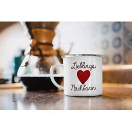 Moonworks® Emaille-Tasse Lieblingsnachbarin Geschenk Nachbarn Nachbarin weiß-metall Emailletasse