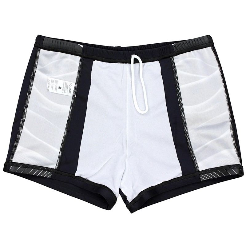 Aquarti Men's Swimming Trunks Short Sporty Stripes, 11307 Black/Grey, M