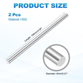 MECCANIXITY 2 Pcs Round Steel Rod 8mm Diameter HSS Lathe Bar Stock Tool 100mm Long for Shaft Gear Drill Lathes Boring Machine Turning Miniature Axle Cylindrical Pin DIY Craft Tool