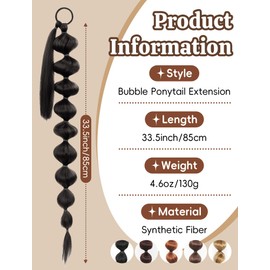 Long Braided Bubble Ponytail Extensions for Black Women Ponytail Wrap Around Hair Tie 33.5 Inch Protective Style Kinky Straight Lantern Braid Ponytail Bubble Hairpieces(Natural Black)